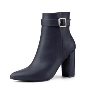 Navy Blue Buckled Ankle Booties